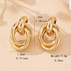 Elegant gold hollow triple interlocking hoop earrings with minimalist geometric design