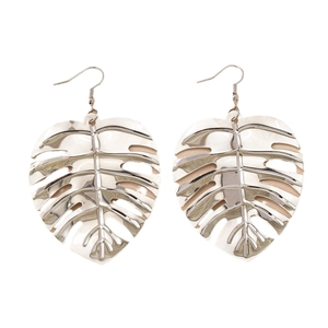 Boucles d'oreilles pendantes feuilles de monstera creuses en argent poli pour femmes