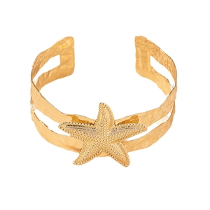 Adjustable gold starfish arm cuff with dual open bands for summer beach vacations