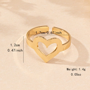 Bague ouverte coeur évidé en or pour femme avec anneau réglable de 1,7cm