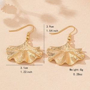 Elegant gold ginkgo leaf earrings with 3.9x3.1cm dimensions and 8g lightweight design