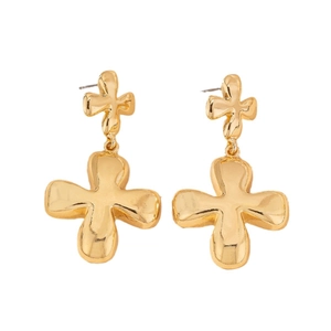 Elegante goldene Ohrhänger mit Kleeblatt-Design und flüssiger Metalltextur für Damen