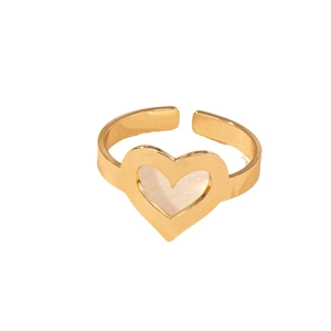 Bague ouverte élégante plaquée or avec motif cœur évidé et incrustation en nacre