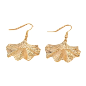 Elegant gold ginkgo leaf dangle earrings with detailed vein texture for women
