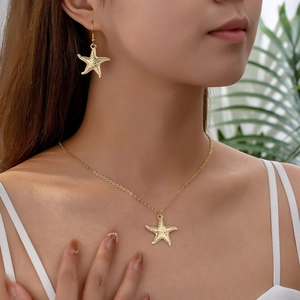 Starfish Necklace And Earrings Ocean Theme Gold Plated Alloy Beach Style Elegant Jewelry For Women