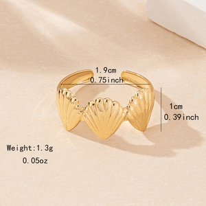 Elegant gold shell ring with ocean inspired design and adjustable band for women