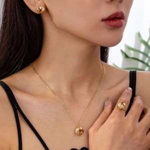 Love Knot Jewelry Necklace Stud Earrings Ring Textured Woven Ball Design Fashion Women Elegant Accessory