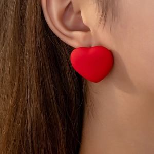 Orecchini A Lobo Cuore Rosso Opaco Lega 3D Romantico Elegante Gioielli Moda Regalo San Valentino Per Donna Stile Di Fascia Alta