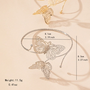 Bracelet de bras papillon élégant au design ajouré minimaliste pour femme en or et argent