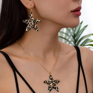 Collier Et Boucles D'oreilles Étoile De Mer Motif Léopard Alliage Plaqué Or Bohème Plage Vacances Bijoux