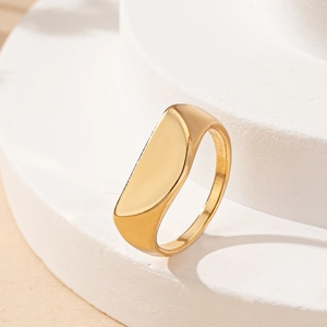 Minimalist gold geometric semicircular ring with a high-polished mirror finish