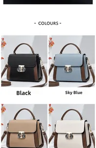 Detailansicht strukturierter Patchwork-Handtaschen in Schwarz, Blau, Khaki und Beige