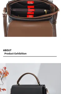 Detailansicht der Innenfächer und Taschen in der zweifarbigen Leder-Umhängetasche