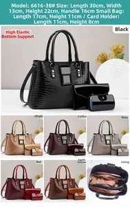 Detailed view of 3-piece lizard pattern handbag set including pouch and card holder