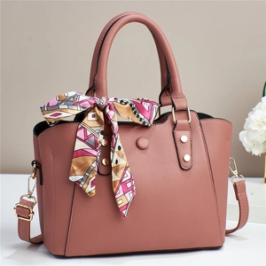 Elegante borsa a mano malva con trama litchi e decorazione di sciarpa in seta