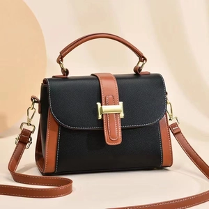 Litchi Pattern PU Leather Handbag Contrast Color H Metal Buckle Chic Minimalist Shoulder Crossbody Bag For Women
