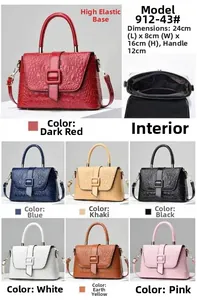 Detaillierte Größentabelle für Damenhandtasche mit Krokodilmuster und Farbauswahl