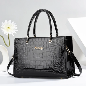 Women Handbag Crocodile Pattern PU Leather Large Capacity Shoulder Tote Bag Elegant Versatile Style