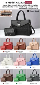 Detailed size specifications for large handbag and small crossbody chain bag set
