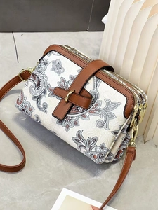 Sac Bandoulière Femme Cuir PU Imprimé Cachemire Compartiments Multiples Fermeture Éclair Petit Sac Carré Vintage Bohème Mode