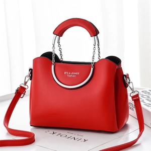 Women Fashion PU Leather Handbag Metallic Ring Handle Chain Small Square Crossbody Shoulder Bag Large Capacity
