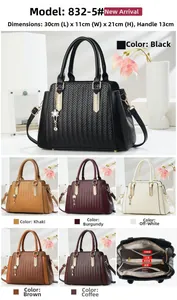 Detailed bag size chart and interior compartment layout for textured women handbag