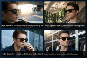 Detail of square polarized sunglasses with TR frames and metallic temples for men