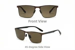 Detailansicht der quadratischen Nylon-Polarisationssonnenbrille mit braunem Metallrahmen