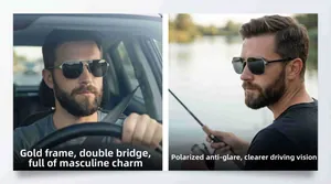 Detail of polarized lenses and gold double bridge frame for driving and fishing