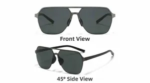 Front and 45-degree side view of square nylon polarized double-bridge pilot sunglasses