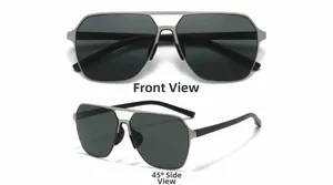 Detailed front and 45-degree angle view of silver double-bridge aviator sunglasses