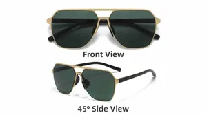 Front and 45-degree side views of square nylon polarized sunglasses with double bridges