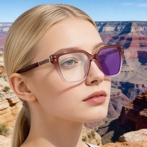 Cat Eye Sunglasses Photochromic UV400 Protection Spring Hinge PC Lens Copper Alloy Fashion Eyewear For Women
