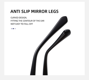 Detail of glossy black anti-slip temples with ergonomic curved design for cat eye sunglasses