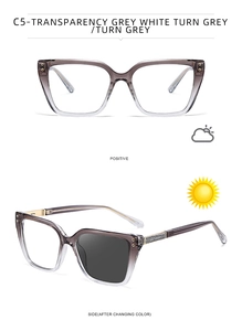 Detail of cat eye photochromic sunglasses with C5 gradient frames and metal hinges