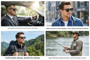 Polarized square sunglasses for driving, hiking, and fishing with metallic temple details