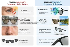 Detail view of square polarized sunglasses with air cushion nose pads and UV400 protection