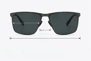 Detailed dimensions of rectangular polarized sunglasses with 144mm width and 59mm lens