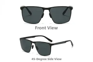 Detail view of square polarized sunglasses featuring matte black frames and soft nose pads