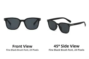 Front and 45-degree side views of square polarized sunglasses with silver hinge detail