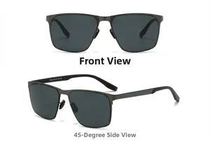 Detail view of square nylon polarized sunglasses with carbon fiber texture on temples