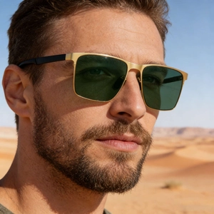 Polarisierte Herren-Sonnenbrille mit Goldrahmen und grünen Gläsern für Outdoor-Aktivitäten