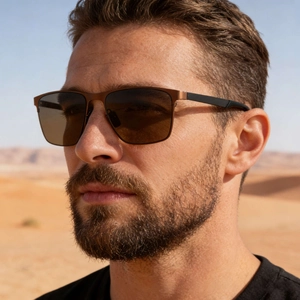 Polarisierte Herren-Sonnenbrille mit quadratischem Bronze-Metallrahmen für das Fahren