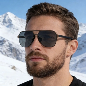 Men's square nylon polarized sunglasses with double bridge for outdoor mountain activities