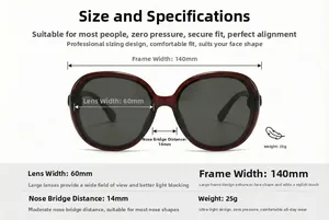 Size guide for oversized square nylon sunglasses showing frame and lens dimensions