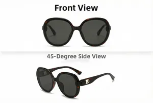 Front and 45-degree side view of tortoise square sunglasses with metal temple details