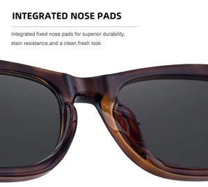 Détail des plaquettes de nez intégrées sur lunettes de soleil carrées en écaille de tortue
