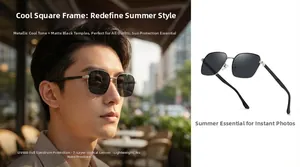 Square silver sunglasses with UV400 lenses and seven-layer optical protection for men