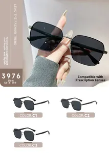 Detail view of stylish square frame sunglasses with metal accents and multiple color options