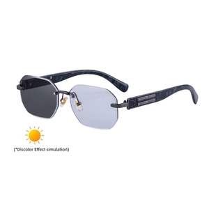 Frameless photochromic square sunglasses with octagonal lenses and marble texture temples